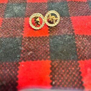 Gold and Black Round Earrings